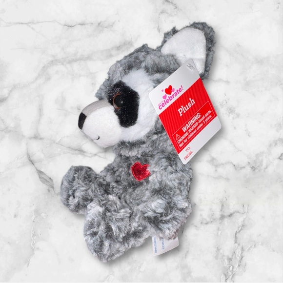 Gray Plush Raccoon with Red Heart NWT - Picture 2 of 2